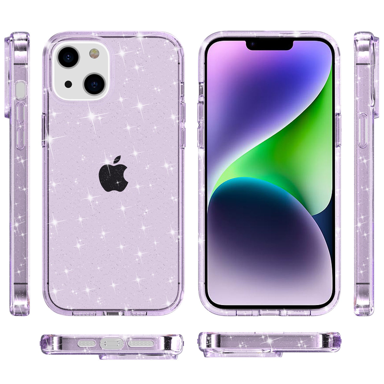 Uniqkart for iPhone 15 Bump Proof Protective Case Sparkly Glitter Hard PC + Soft TPU Phone Cover - Purple Uniqkart for iPhone 15 Bump Proof Protective Case Sparkly Glitter Hard PC + Soft TPU Phone Cover - Purple